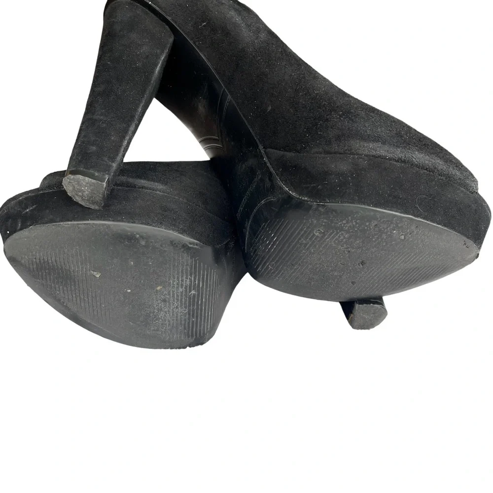 Enzo Angiolini Black Jeweled Black Suede Chunky Heel Platform Pumps. Size 9